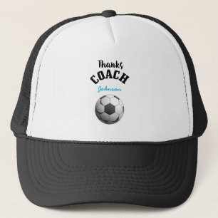 Thanks Soccer Coach Aqua Blue Stars Ball Trucker Hat