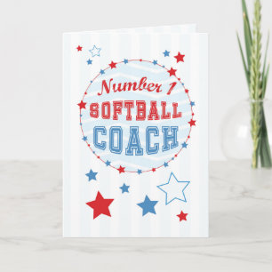 Thanks Softball Coach All-Stars, Red, Blue Stripes Thank You Card