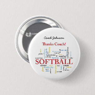 Thanks Softball Coach Words From Group, Team, Red 6 Cm Round Badge