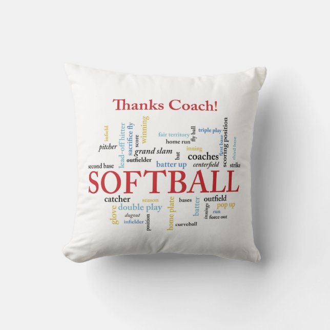 Thanks Softball Coach Words From Group, Team, Red Cushion (Front)