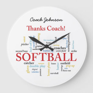 Thanks Softball Coach Words From Group, Team, Red Large Clock