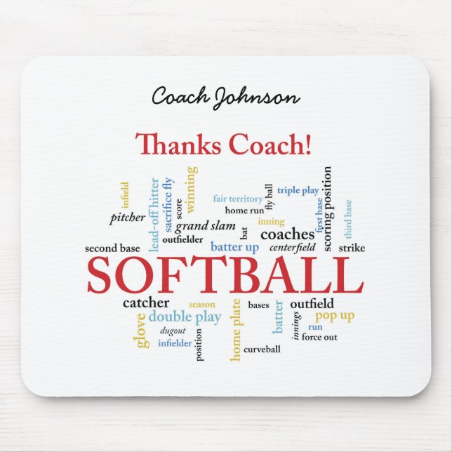 Thanks Softball Coach Words From Group, Team, Red Mouse Pad (Front)
