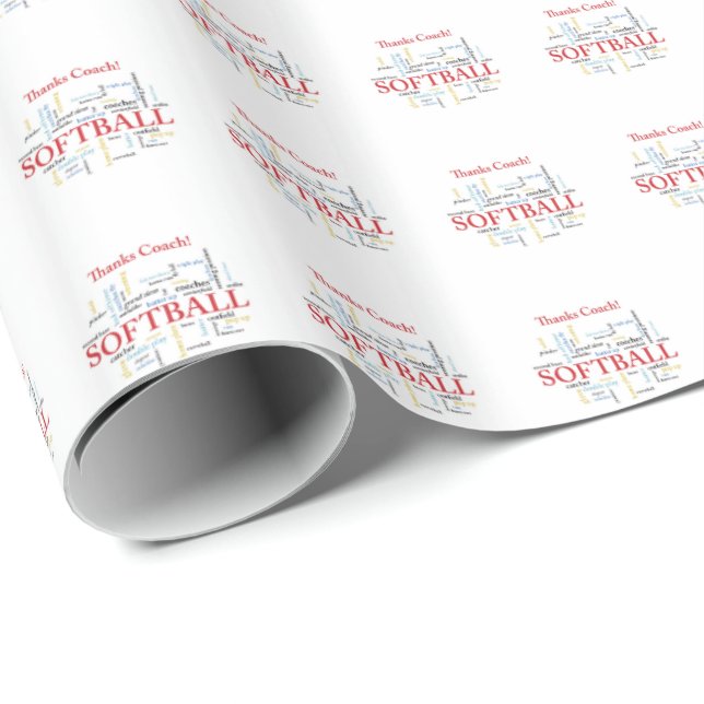Thanks Softball Coach Words From Group, Team, Red Wrapping Paper (Roll Corner)