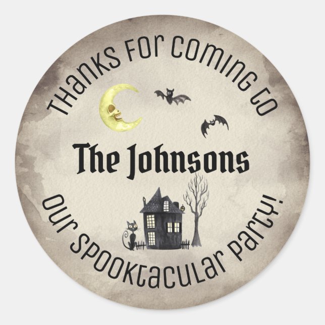 Thanks Spooktacular Halloween Party Favour Sepia Classic Round Sticker (Front)