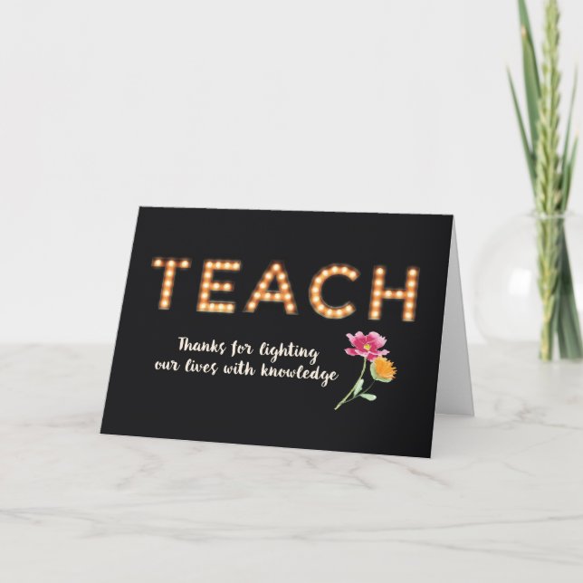Thanks Teacher in Lighted Marquee Letters Thank You Card (Front)