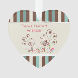 Thanks Teacher, Whimsical Bird Stripe Ornament