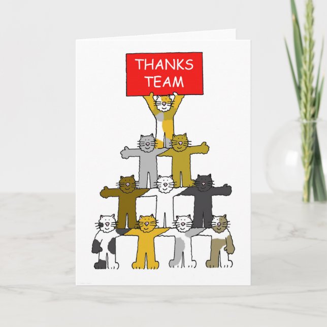 Thanks Team Cartoon Cats Thank You Card (Front)