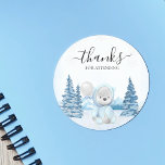 Thanks Teddy Bear Christmas Winter  Classic Round Sticker<br><div class="desc">This design may be personalised in the area provided by changing the photo and/or text. Or it can be customised by clicking Personalise this Template and then choosing the click to customise further option and delete or change the colour of the background, add text, change the text colour or style,...</div>