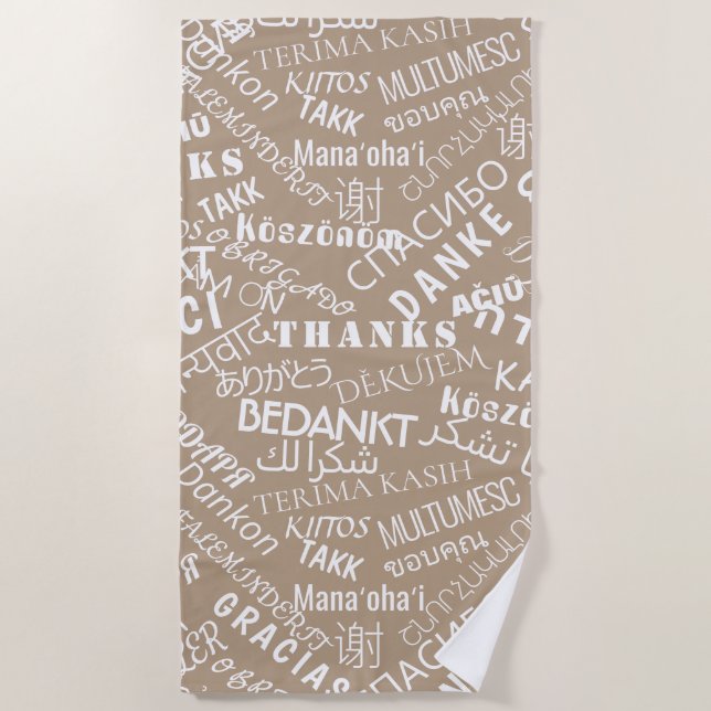 Thanks Text Multilingual Beach Towel Your Colors (Front)