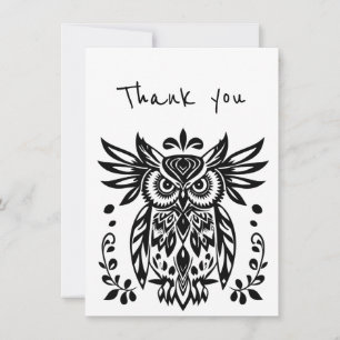 Thanks Thank you Tribal Folk Art Owl Bird Card