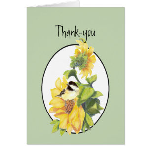 Thanks, Thank You Watercolor Chickadee, Sunflower