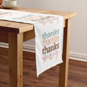 Thanks, Thanks, Thanks Giving Retro Typography Short Table Runner
