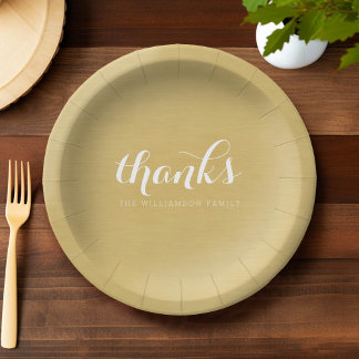 Thanks - Thanksgiving Family Brushed Gold Paper Plate
