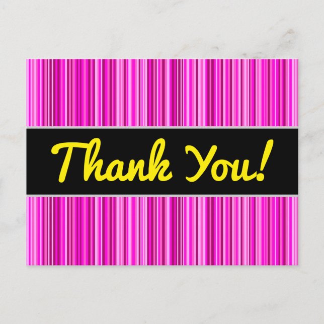 Thanks + Thin Magenta and Pink Stripes Pattern Postcard (Front)