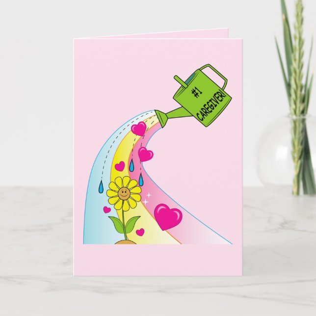 Thanks to a Caregiver Rainbow and Hearts Thank You Card (Front)