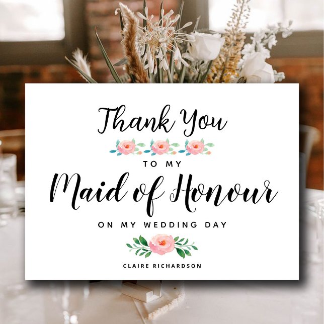 Thanks To My Maid Of Honour | Maid of Honour Thank You Card (Thanks To My Maid Of Honor | Maid of Honor Thank You Card)