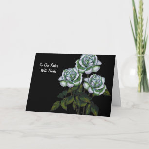 Thanks To Pastor: Three White Roses on Black Thank You Card