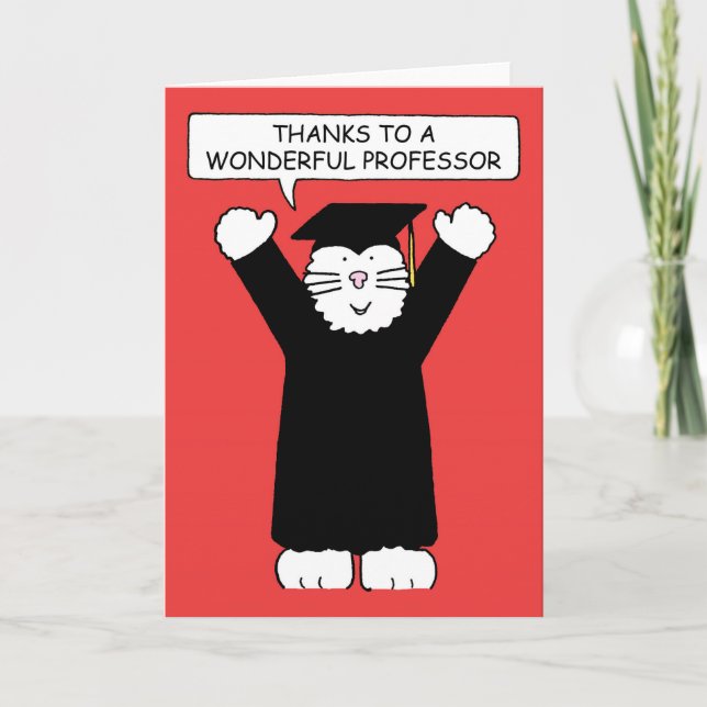 Thanks to Professor Cartoon  Cat Thank You Card (Front)