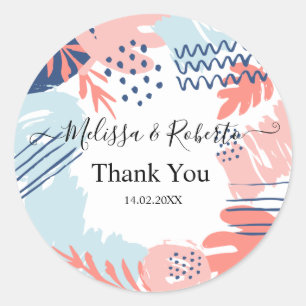 Thanks to the tropical water-colored wedding classic round sticker