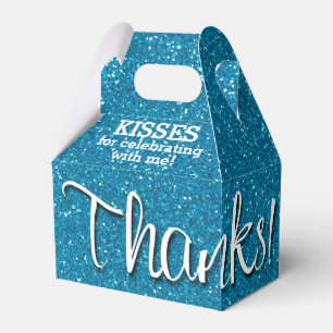 THANKS Turquoise Faux Glitter Favour Box