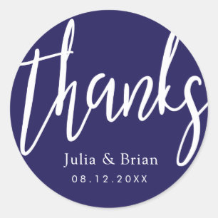 Thanks Typography Navy Blue Wedding Classic Round Sticker