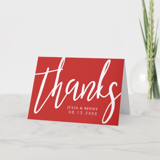 Thanks Typography Scarlet Red Thank You Card (Front)