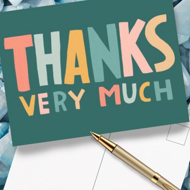 THANKS VERY MUCH Colourful Pastel Handlettered Cut Postcard (Custom thank you postcard with handlettering!)