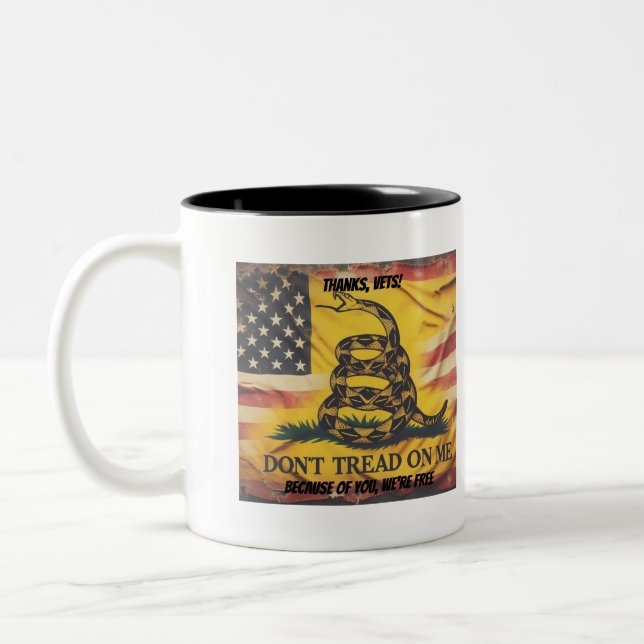 Thanks Vets Because of You We're Free Two-Tone Coffee Mug (Left)