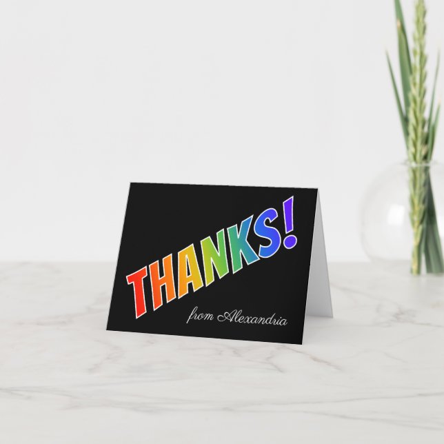 "THANKS!" w/ Rainbow Look Letters, Custom Name Card (Front)