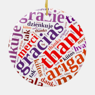 Thanks word cloud ceramic tree decoration