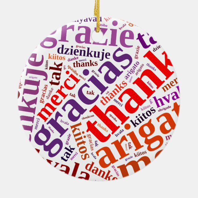 Thanks word cloud ceramic tree decoration (Back)