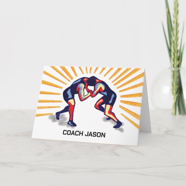 Thanks Wrestling Coach Personalise Two Wrestling Card (Front)
