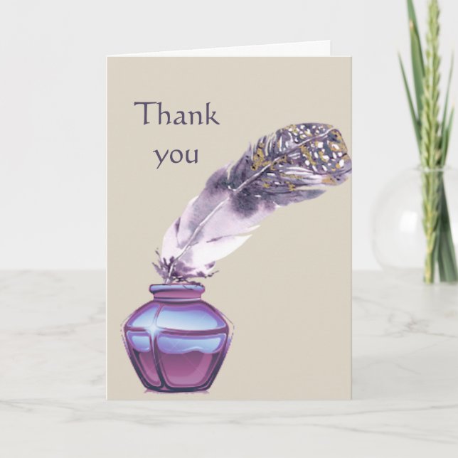 Thanks Writer Writing Author Feather Pen Card (Front)