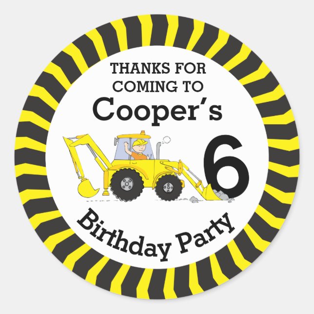 Thanks you kids construction 6th birthday stickers (Front)