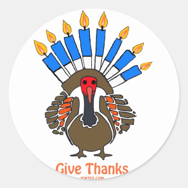 Thanksanukkah Thanksgivukkah  turkey menorah gift Classic Round Sticker (Front)