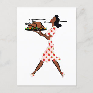 thanksgiving 1950s black housewife holiday postcard