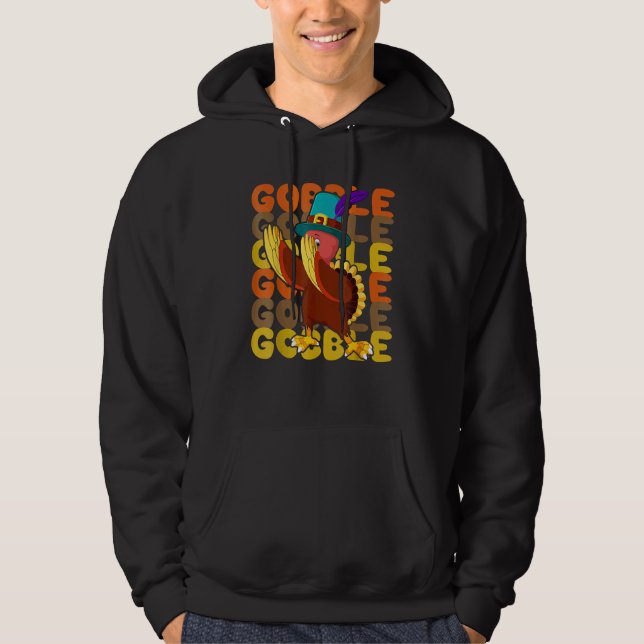 Thanksgiving 2022 Pilgrim Gobble Dabbing Turkey Au Hoodie (Front)