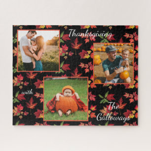 Thanksgiving 3 Custom Photos Pumpkin Autumn Leaves Jigsaw Puzzle