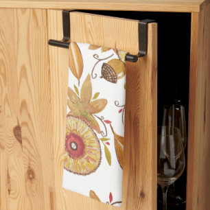Thanksgiving Acorn Fall Mood Watercolor Tea Towel