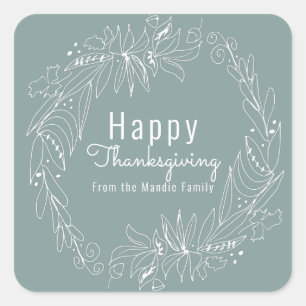 Thanksgiving Acorn Wreath Hand Drawn Illustration Square Sticker