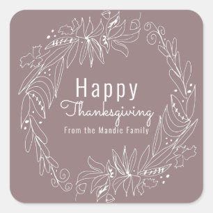 Thanksgiving Acorn Wreath Hand Drawn Illustration Square Sticker