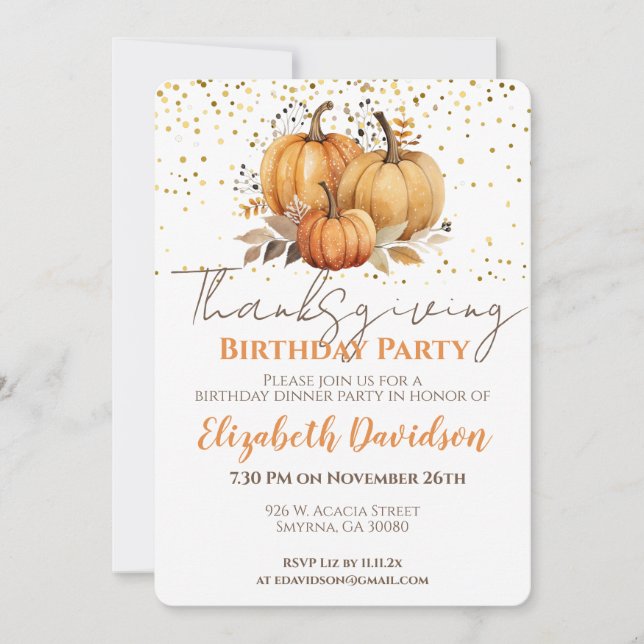 Thanksgiving Adult Birthday Party Invitation (Front)