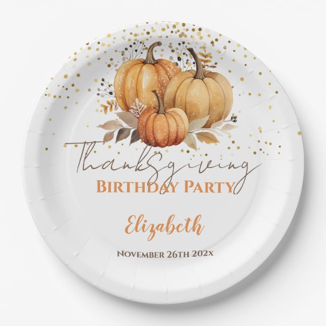 Thanksgiving Adult Birthday Party Paper Plate (Front)