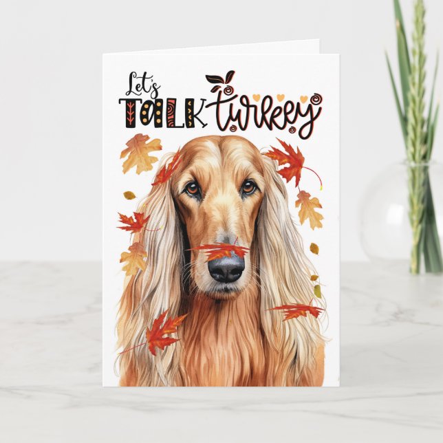 Thanksgiving Afghan Hound Dog Lets Talk Turkey Holiday Card (Front)