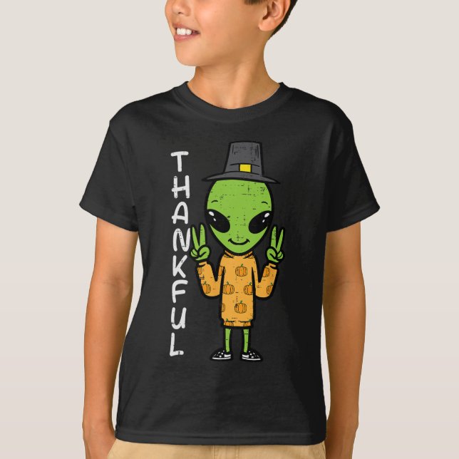 Thanksgiving Alien Thankful Funny Fall Space Men B T-Shirt (Front)