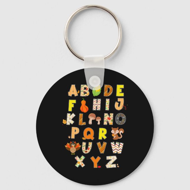 Thanksgiving Alphabet Funny Turkey Fall Preschool  Key Ring (Front)