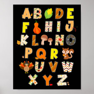 Thanksgiving Alphabet Funny Turkey Fall Preschool  Poster
