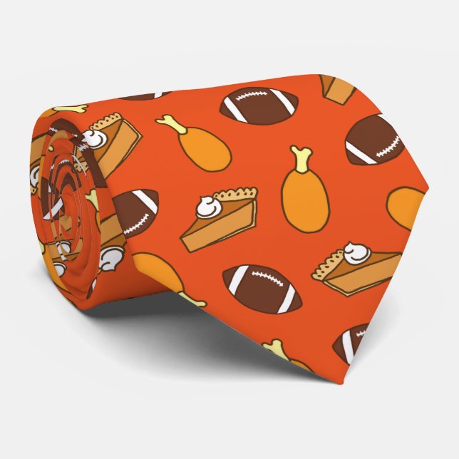 Thanksgiving and Football Pattern Tie (Rolled)
