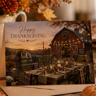 Thanksgiving at Dusk Country Farm Thanksgiving Holiday Card