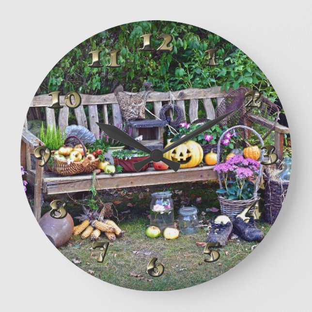 Thanksgiving at the Park Bench Large Clock (Front)